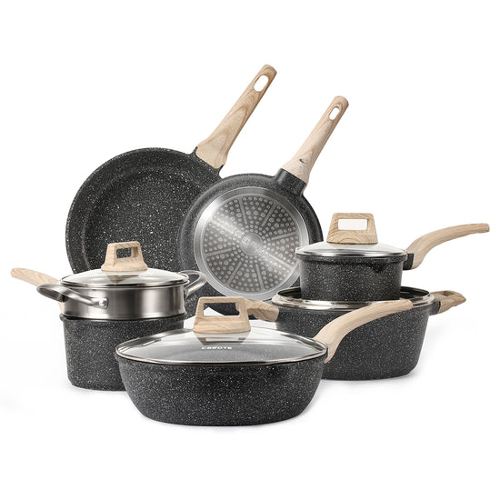 Carote Nonstick Cookware Sets, 5 Pcs Granite Non Stick Pots and Pans Set with Removable Handle, Size: White Granite 5 Pcs Set