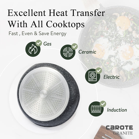 CAROTE 11pcs Nonstick Cookware Set Detachable Handle Induction (White  Granite)